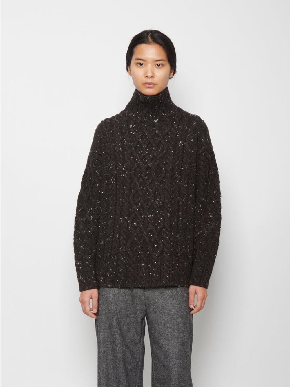 AURALEE Alpaca Wool Cable Knit Turtleneck Sweater – Brown Made in Japan size M/L